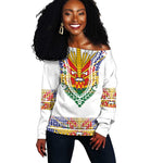 Haiti Flag Off Shoulder Sweater Traditional Dashiki White Color
