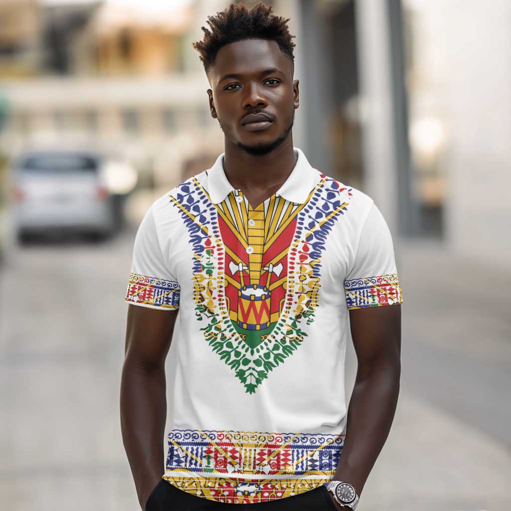 Haiti Flag Polo Shirt Traditional Dashiki White Color