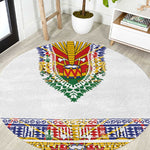 Haiti Flag Round Carpet Traditional Dashiki White Color