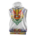 Haiti Flag Sleeveless Hoodie Traditional Dashiki White Color - African Pride