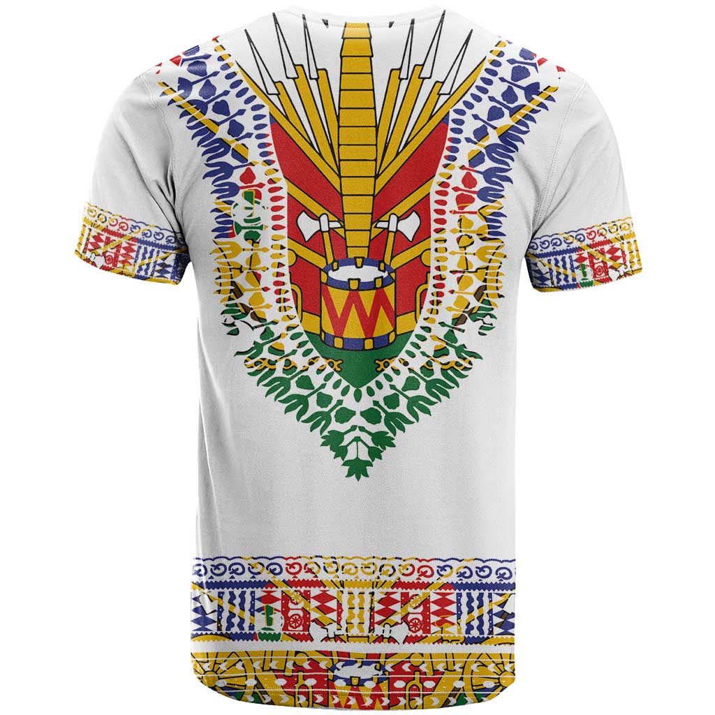 Haiti Flag T shirt Traditional Dashiki White Color