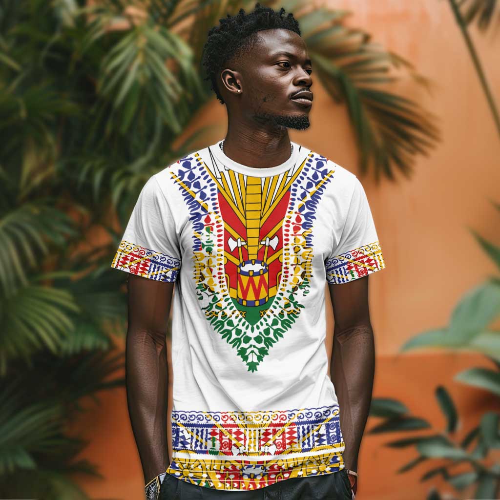 Haiti Flag T shirt Traditional Dashiki White Color