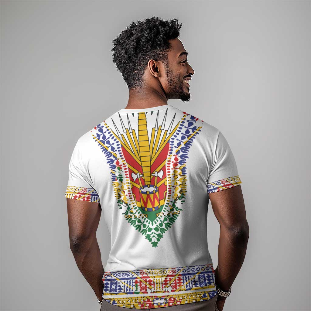 Haiti Flag T shirt Traditional Dashiki White Color