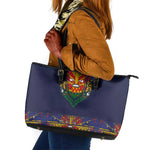 Haiti Flag Leather Tote Bag Traditional Dashiki Black Color