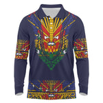 Haiti Flag Long Sleeve Polo Shirt Traditional Dashiki Black Color