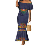 Haiti Flag Mermaid Dress Traditional Dashiki Black Color