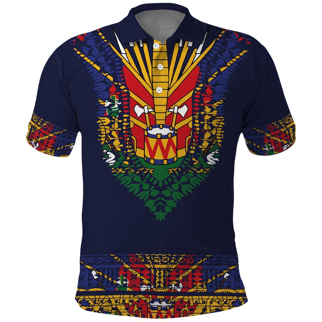 Haiti Flag Polo Shirt Traditional Dashiki Black Color