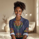 Haiti Flag Women Casual Shirt Traditional Dashiki Black Color