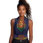 Haiti Flag Women Sleeveless Polo Shirt Traditional Dashiki Black Color