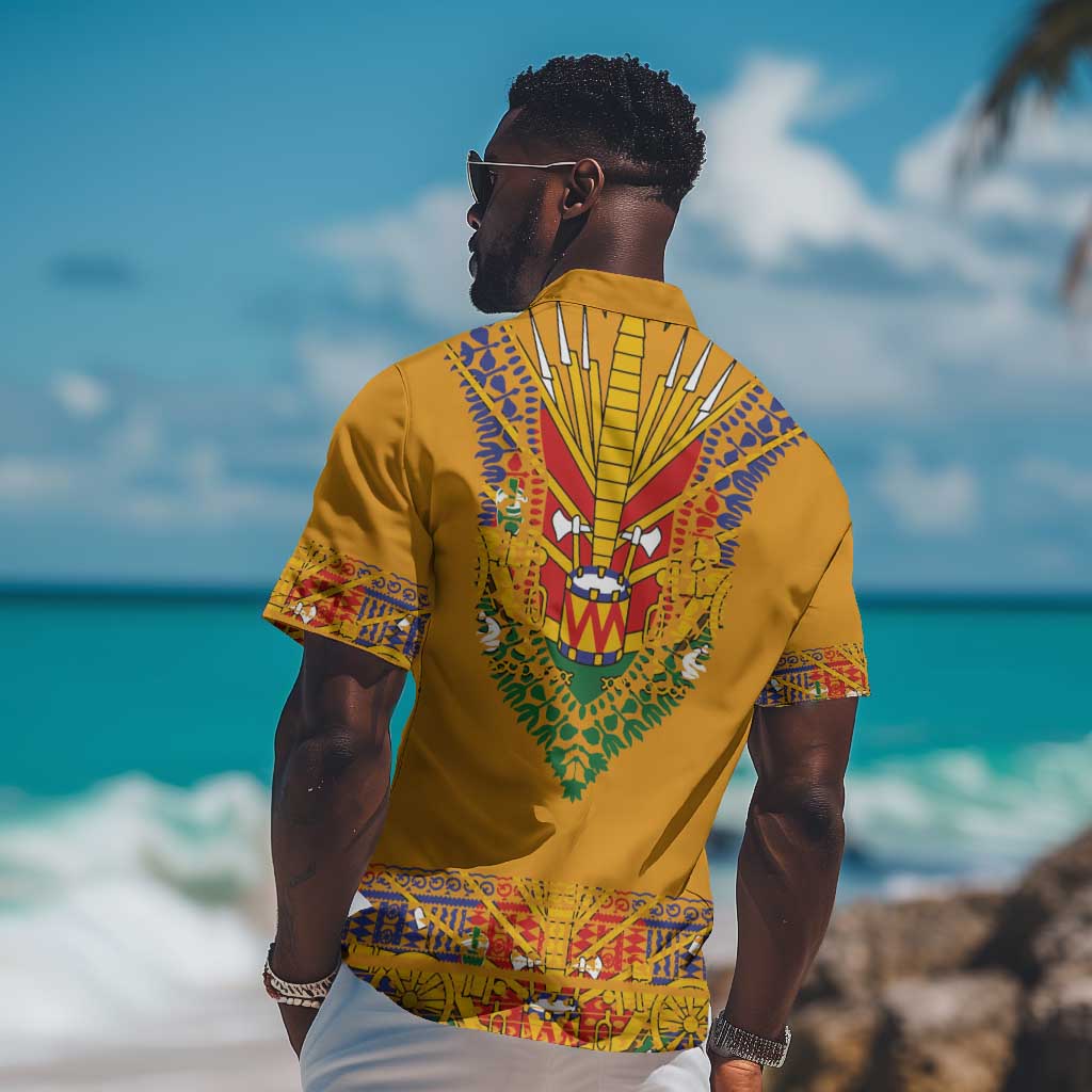 Haiti Flag Hawaiian Shirt Traditional Dashiki Yellow Color