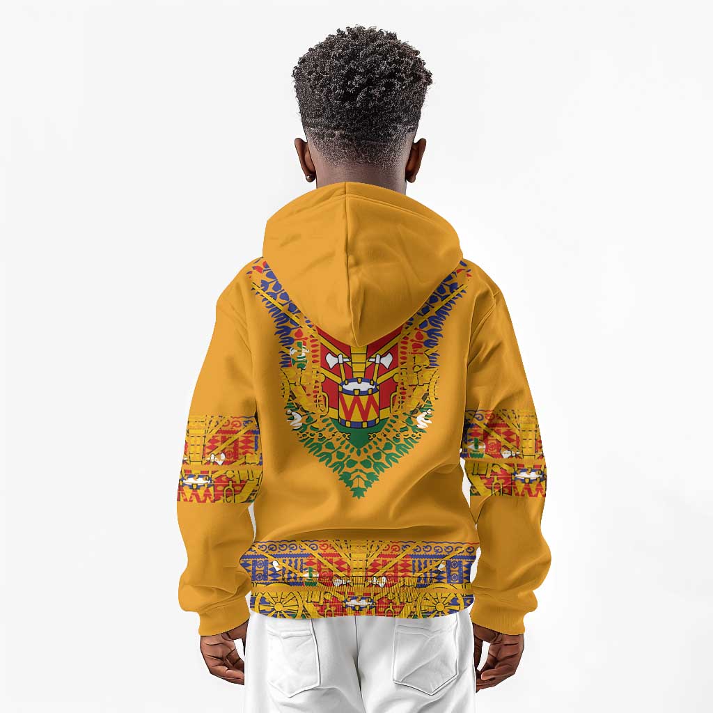 Haiti Flag Kid Hoodie Traditional Dashiki Yellow Color