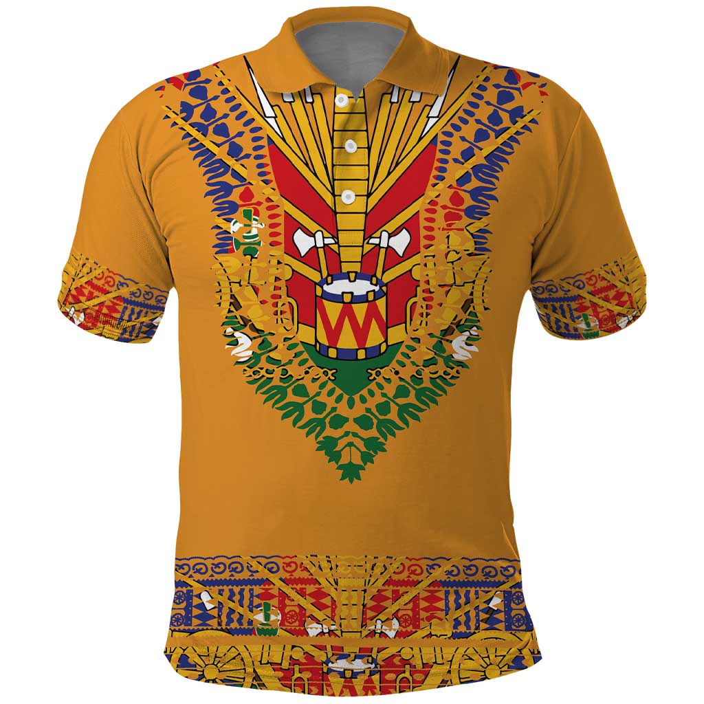 Haiti Flag Polo Shirt Traditional Dashiki Yellow Color