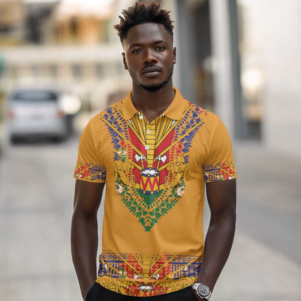 Haiti Flag Polo Shirt Traditional Dashiki Yellow Color