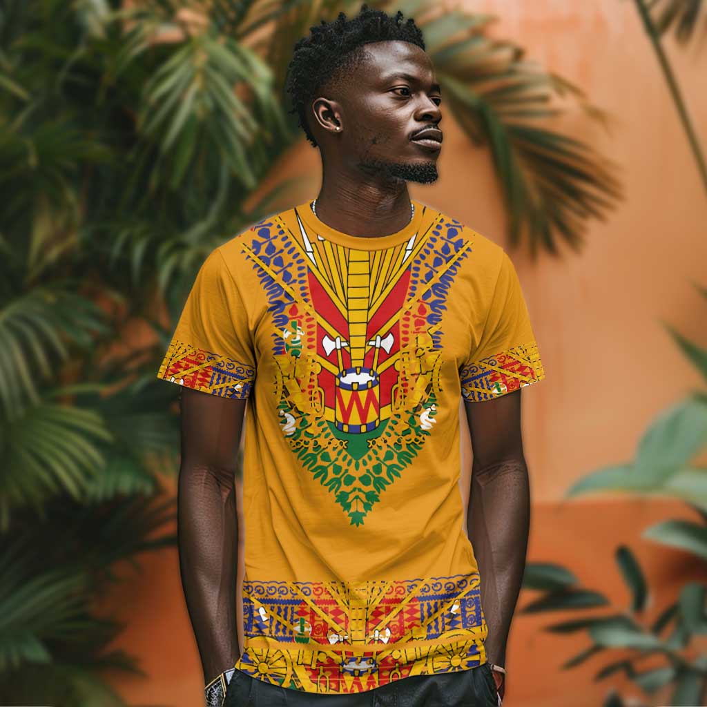 Haiti Flag T shirt Traditional Dashiki Yellow Color