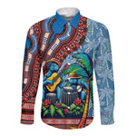 Afro-Caribbean Long Sleeve Button Shirt African Dashiki Style with Caribbean Music with Blue Iguanas - African Pride