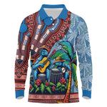 Afro-Caribbean Long Sleeve Polo Shirt African Dashiki Style with Caribbean Music with Blue Iguanas - African Pride