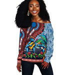 Afro-Caribbean Off Shoulder Sweater African Dashiki Style with Caribbean Music with Blue Iguanas - African Pride