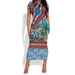 Afro-Caribbean Short Sleeve Bodycon Dress African Dashiki Style with Caribbean Music with Blue Iguanas - African Pride