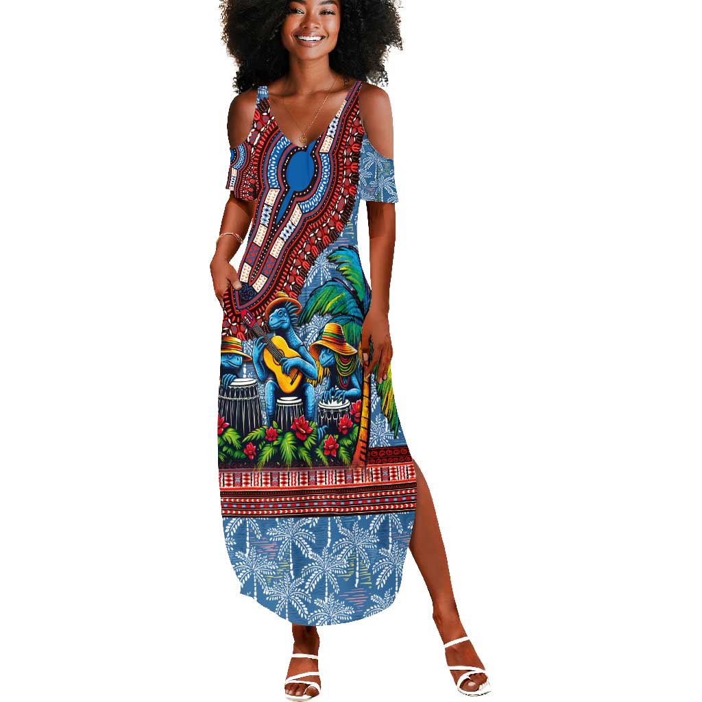 Afro-Caribbean Summer Maxi Dress African Dashiki Style with Caribbean Music with Blue Iguanas by African Pride Afro-Caribbean Summer Maxi Dress African Dashiki Style with Caribbean Music with Blue Iguanas by African Pride