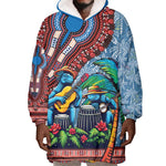 Afro-Caribbean Wearable Blanket Hoodie African Dashiki Style with Caribbean Music with Blue Iguanas - African Pride