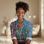 Afro-Caribbean Women Casual Shirt African Dashiki Style with Caribbean Music with Blue Iguanas - African Pride
