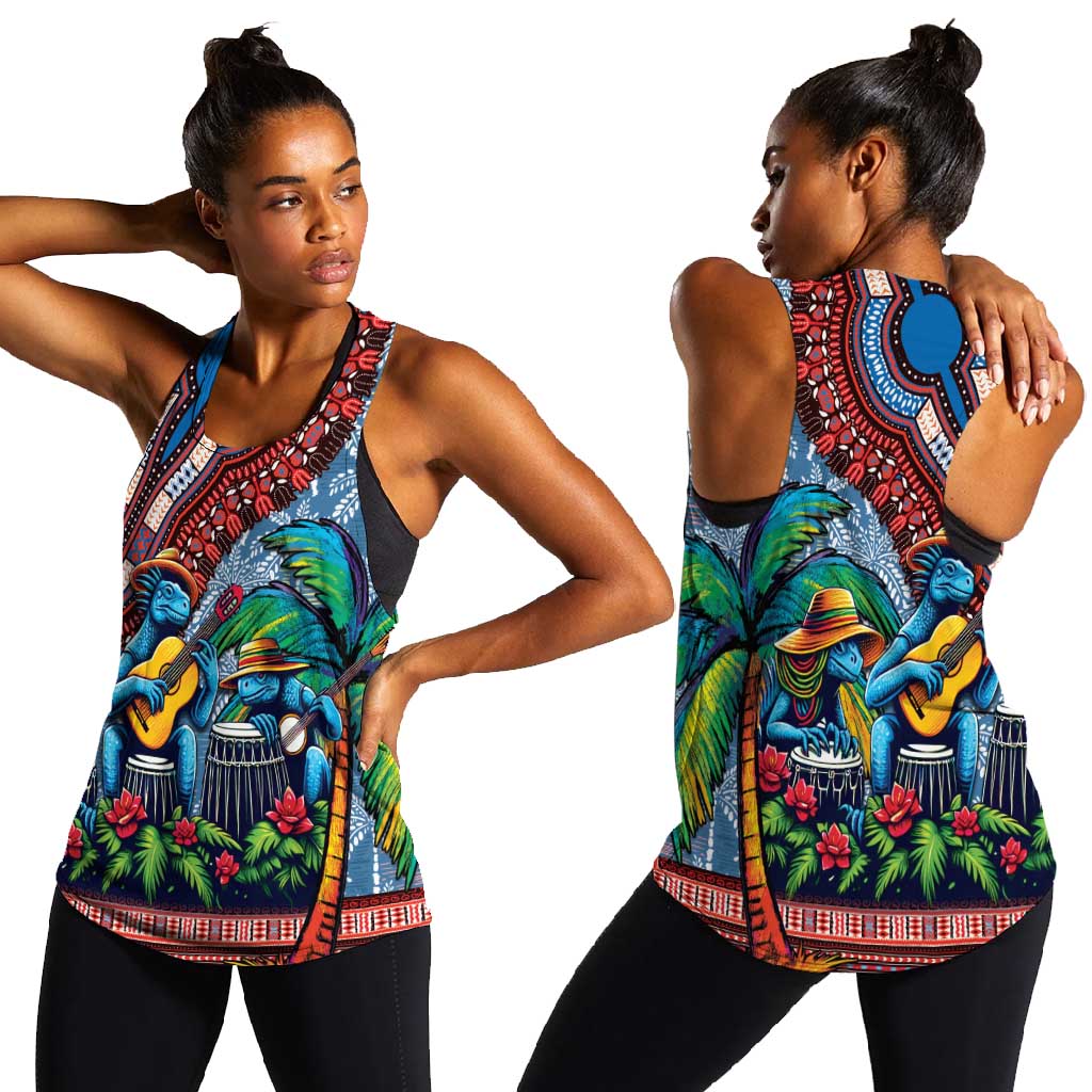 African Dashiki and Polynesian Pattern Women Racerback Tank Half Teal-Pink LT9 main image 1