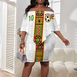 Ghana National Football Custom Off Shoulder Short Dress Kente Motifs Sporty Style - African Pride