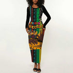 Afro-Caribbean Long Sleeve Bodycon Dress African and Reggae Art Music - African Pride