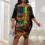 Afro-Caribbean Off Shoulder Short Dress African and Reggae Art Music - African Pride