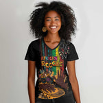 Afro-Caribbean Women V-Neck T-Shirt African and Reggae Art Music - African Pride