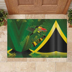 Afro Jamaica Independence Day Rubber Doormat Swallow-tail Hummingbird with Tropical Plants - African Pride