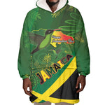 Afro Jamaica Independence Day Wearable Blanket Hoodie Swallow-tail Hummingbird with Tropical Plants - African Pride