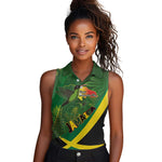 Afro Jamaica Independence Day Women Sleeveless Polo Shirt Swallow-tail Hummingbird with Tropical Plants - African Pride