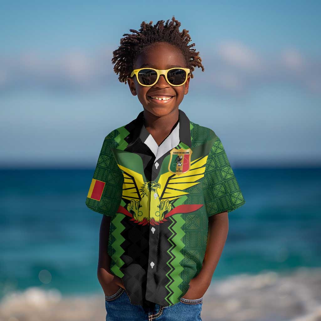 Custom Mali Football Kid Hawaiian Shirt Les Aigles-Green, Gold & Red
