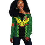 Custom Mali Football Off Shoulder Sweater Les Aigles-Green, Gold & Red
