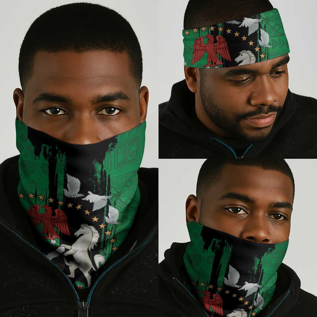 Nigeria Independence Day Neck Gaiter - National Seal Peace Dove - African Pattern LT03