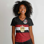 Egypt National Football Custom Women V-Neck T-Shirt Egyptian Geometric - African Pride