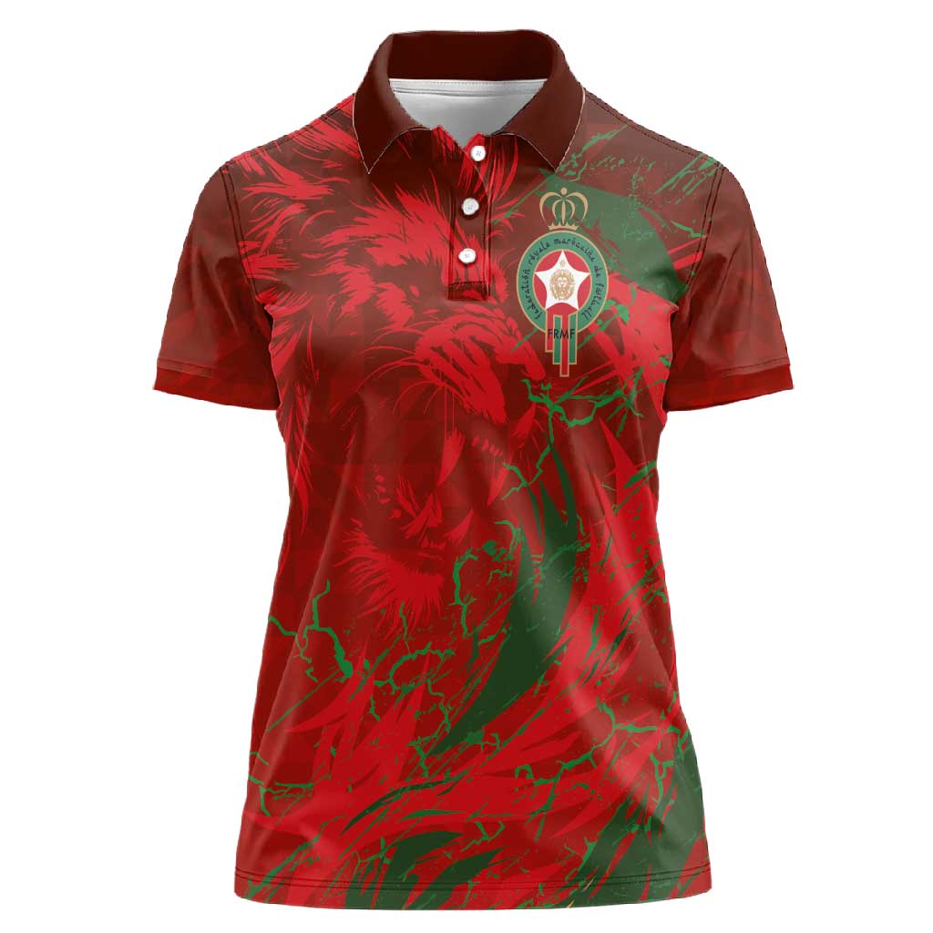 Morocco National Football Custom Women Polo Shirt Atlas Lions Sporty Grunge Style - African Pride