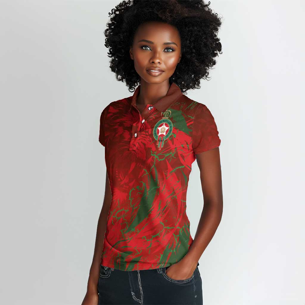 Morocco National Football Custom Women Polo Shirt Atlas Lions Sporty Grunge Style - African Pride