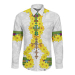 Enkutatash Ethiopia New Year Long Sleeve Button Shirt Tilet Pattern With Adey Abeba Flowers