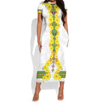 Enkutatash Ethiopia New Year Short Sleeve Bodycon Dress Tilet Pattern With Adey Abeba Flowers LT05