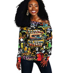 Raised On Hip Hop Off Shoulder Sweater Graffiti Art Style - African Pride