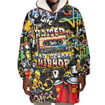 Raised On Hip Hop Wearable Blanket Hoodie Graffiti Art Style - African Pride
