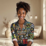 Raised On Hip Hop Women Casual Shirt Graffiti Art Style - African Pride