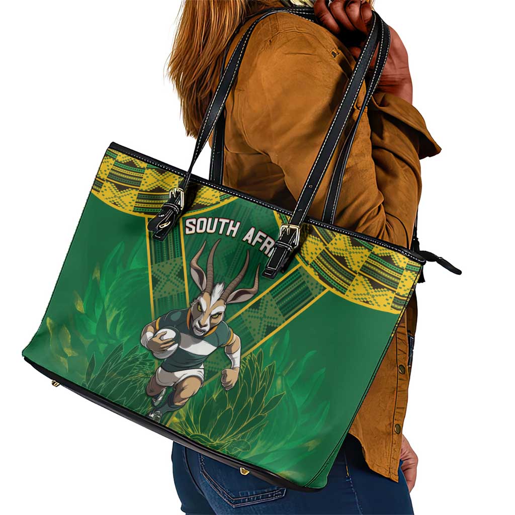 South Africa Rugby 2024 Leather Tote Bag Go Bokke African Pattern