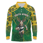 Custom South Africa Rugby 2024 Long Sleeve Polo Shirt Go Bokke African Pattern