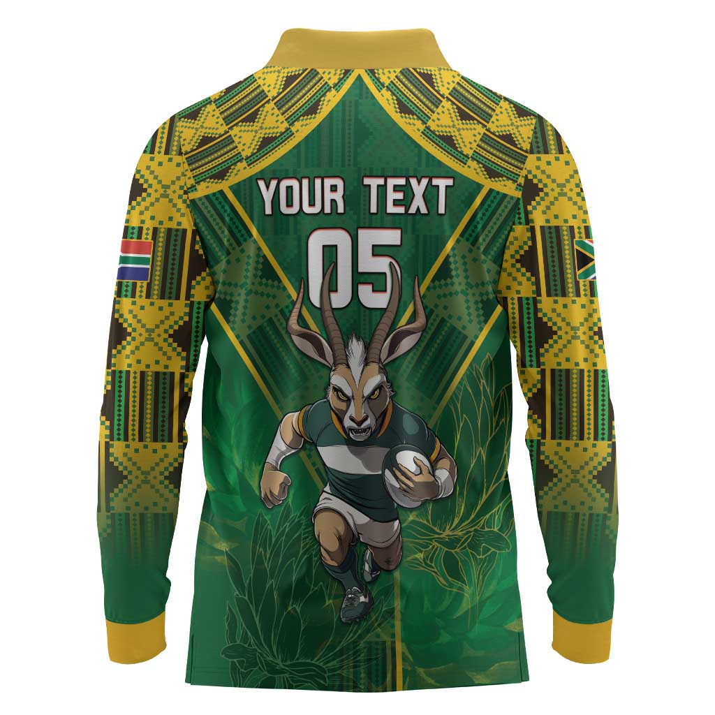Custom South Africa Rugby 2024 Long Sleeve Polo Shirt Go Bokke African Pattern