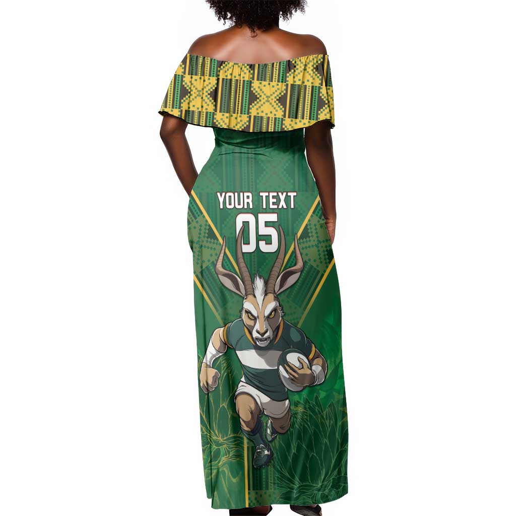Custom South Africa Rugby 2024 Off Shoulder Maxi Dress Go Bokke African Pattern
