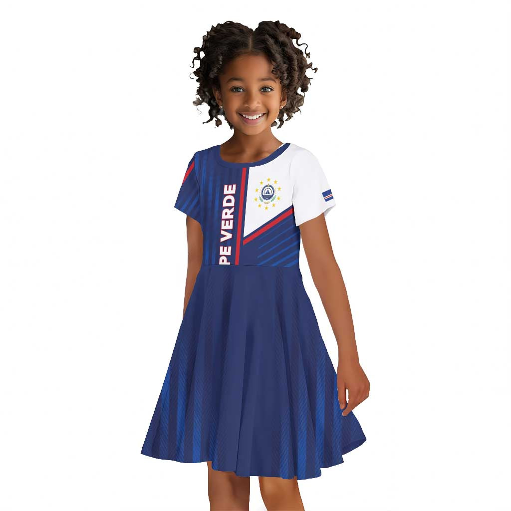 Custom Cape Verde Football Kid Short Sleeve Dress Unique Style - African Pride