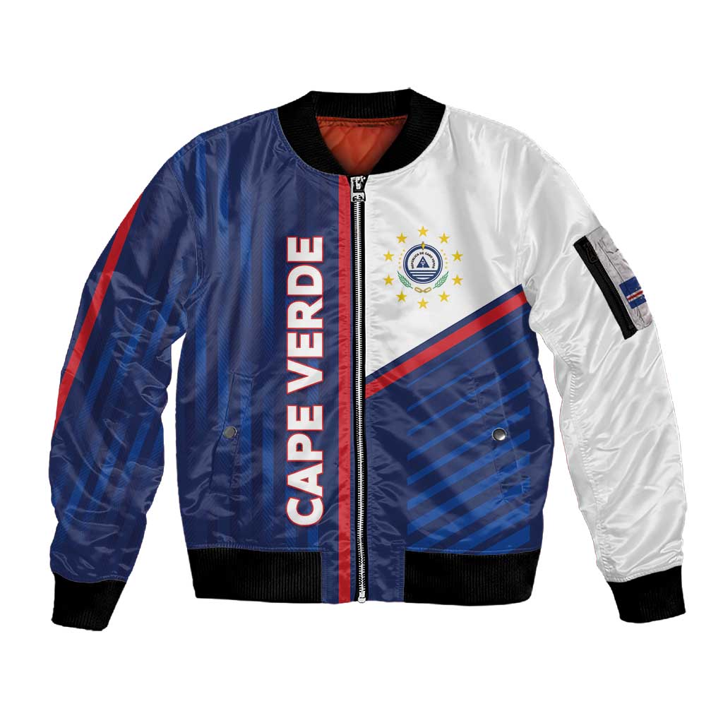 Custom Cape Verde Football Sleeve Zip Bomber Jacket Unique Style - African Pride